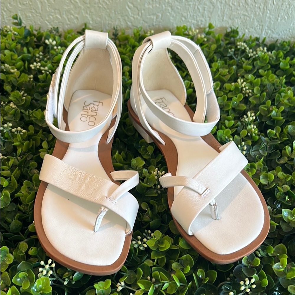 Franco Sarto White Sandals Minimalist Ankle Strap Design